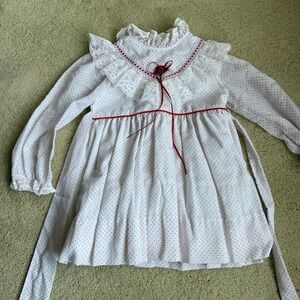 Vtg Bryan Dress Red White Polka Dot Long Sleeve Girls 3T Toddler Christmas Lace